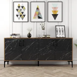 Konzolový stolík Kiev - Walnut, Black Marble