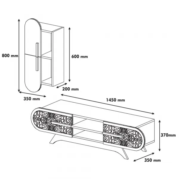 TV skrinka / Obývacia stena Defne - Walnut, White