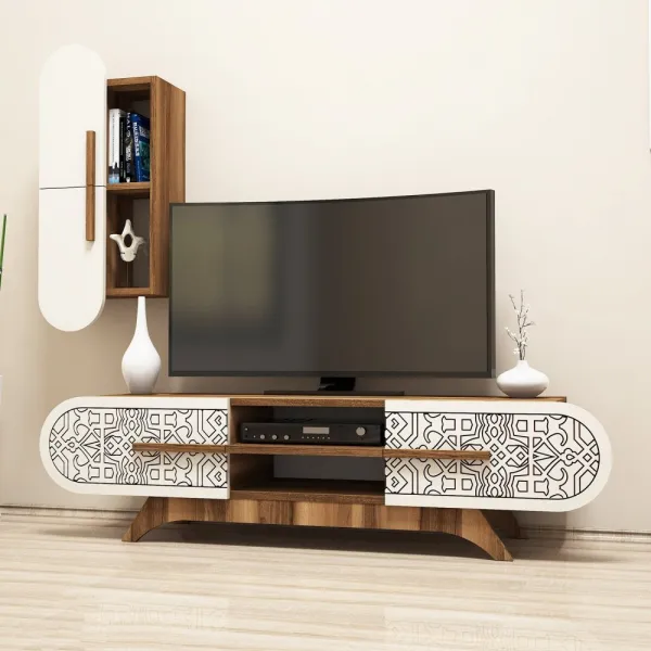 TV skrinka / Obývacia stena Defne - Walnut, Cream