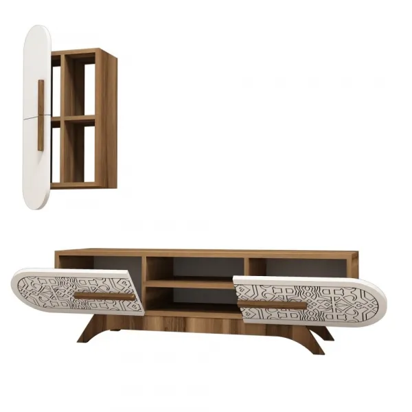 TV skrinka / Obývacia stena Defne - Walnut, White