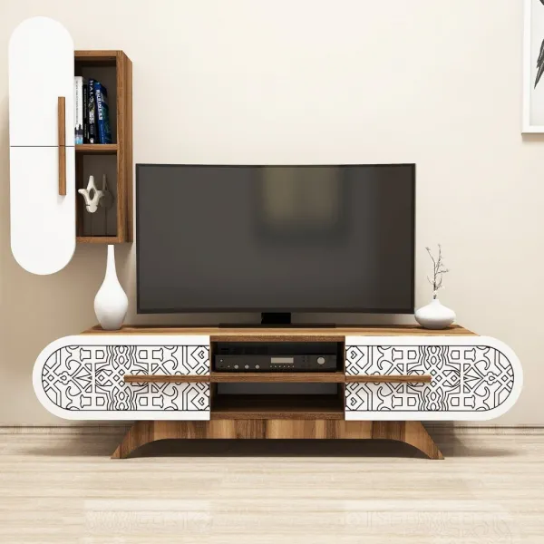 TV skrinka / Obývacia stena Defne - Walnut, White