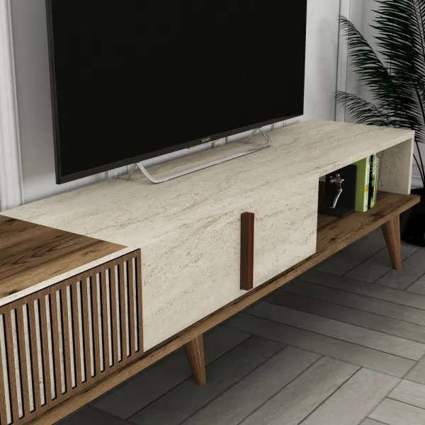 TV stolík Milan - Walnut, Travertine