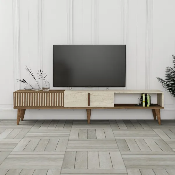 TV stolík Milan - Walnut, Travertine