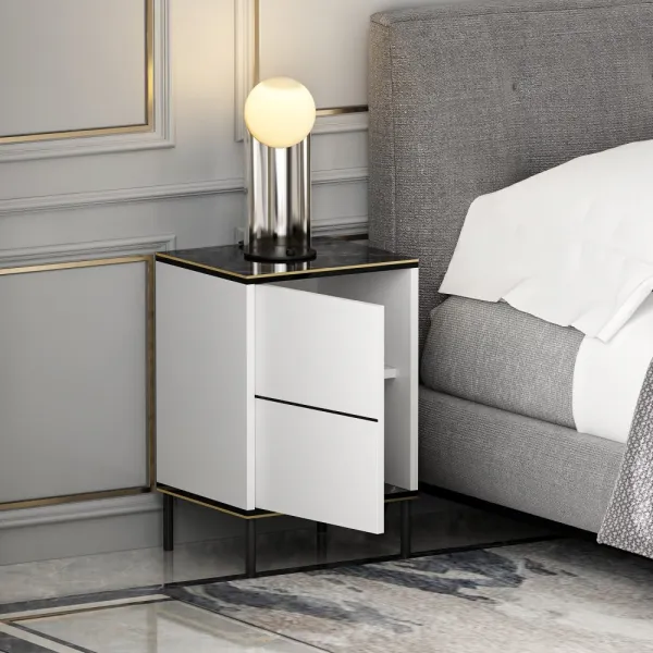 Nočný stolík Imaj - White, Marble