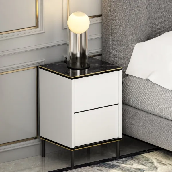 Nočný stolík Imaj - White, Marble