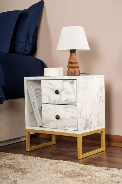 Nočný stolík Glimmer - Fressia Marble, Gold