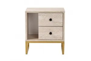 Nočný stolík Glimmer - Travertine, Gold
