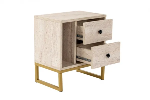 Nočný stolík Glimmer - Travertine, Gold