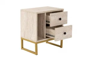 Nočný stolík Glimmer - Travertine, Gold