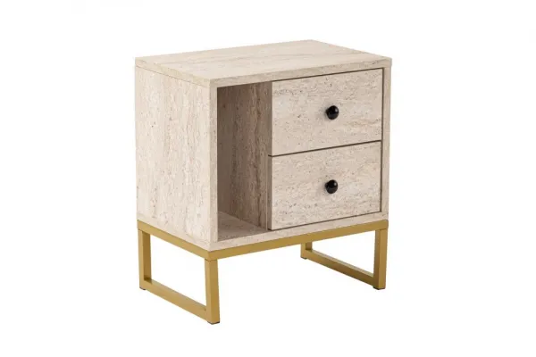 Nočný stolík Glimmer - Travertine, Gold