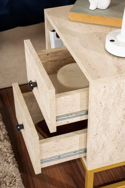 Nočný stolík Glimmer - Travertine, Gold