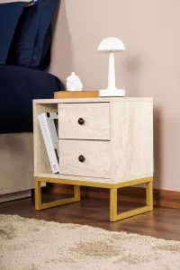 Nočný stolík Glimmer - Travertine, Gold