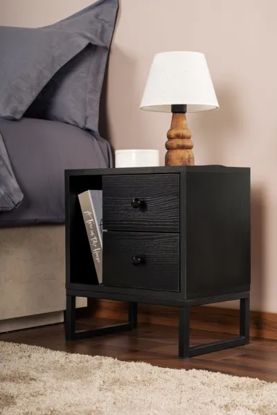 Nočný stolík Glimmer - Wood Black, Black