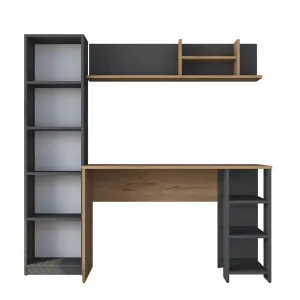 Kalune Design Moderní sada Megis s psacím stolem, knihovnou a policí ořech/antracit