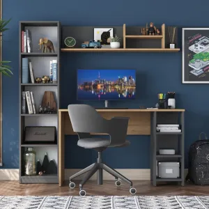 Kalune Design Moderní sada Megis s psacím stolem, knihovnou a policí ořech/antracit
