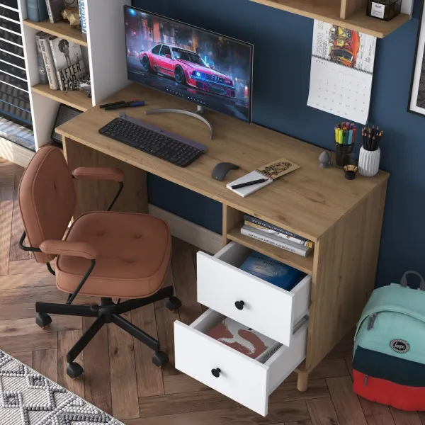 Kalune Design Moderní sada Darah s psacím stolem, knihovnou a policí ořech/bílá
