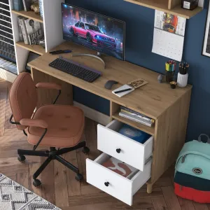 Kalune Design Moderní sada Darah s psacím stolem, knihovnou a policí ořech/bílá