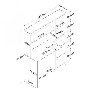 Kalune Design Psací stůl s regálem Hapos 113 cm bílý