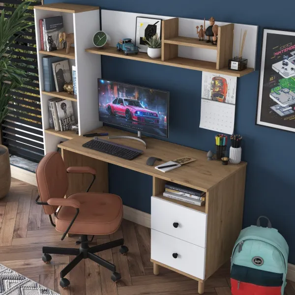 Kalune Design Moderní sada Darah s psacím stolem, knihovnou a policí ořech/bílá