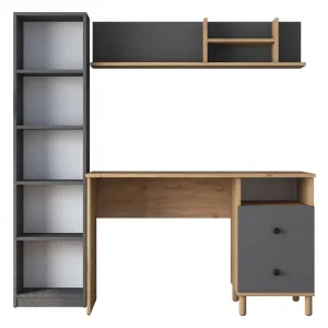 Kalune Design Moderní sada Darah s psacím stolem, knihovnou a policí ořech/antracit