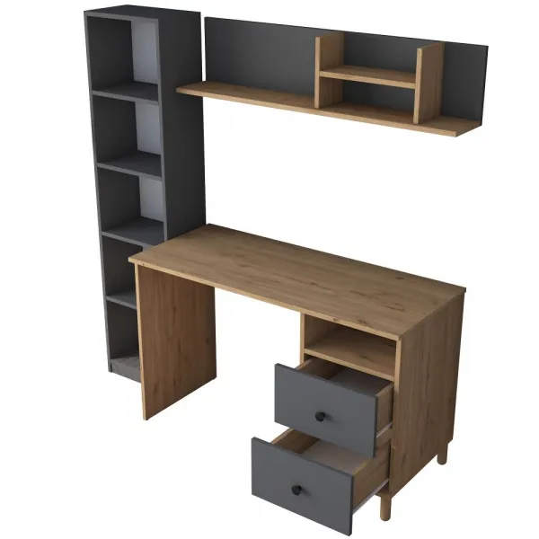 Kalune Design Moderní sada Darah s psacím stolem, knihovnou a policí ořech/antracit