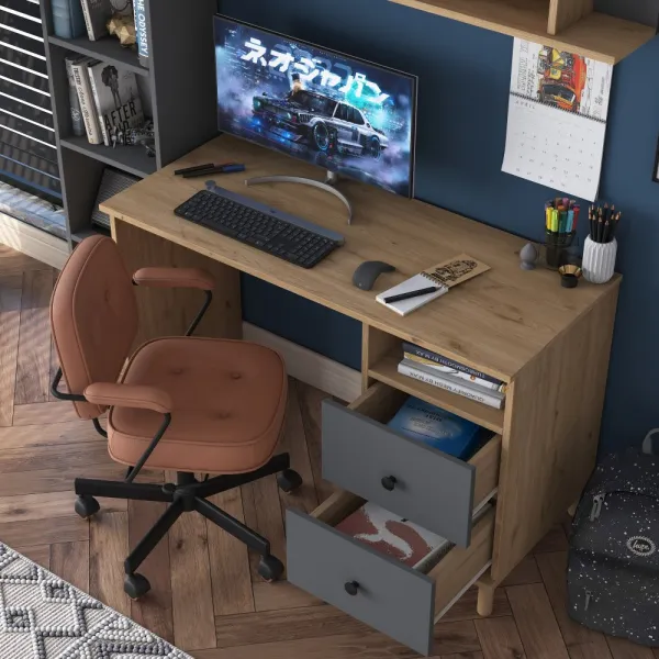 Kalune Design Moderní sada Darah s psacím stolem, knihovnou a policí ořech/antracit