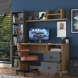 Kalune Design Moderní sada Darah s psacím stolem, knihovnou a policí ořech/antracit