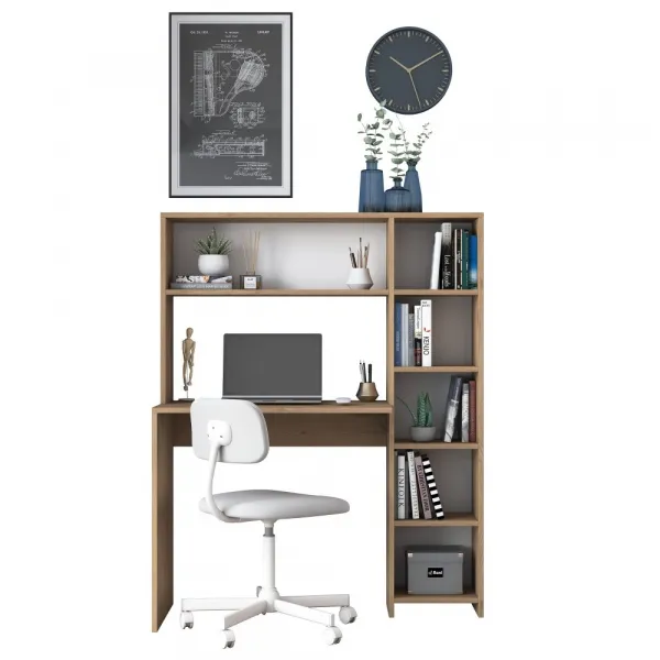 Kalune Design Psací stůl s regálem Hapos 113 cm dub přírodní