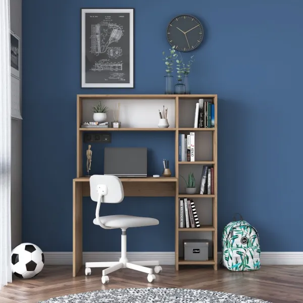 Kalune Design Psací stůl s regálem Hapos 113 cm dub přírodní