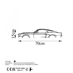 Dekoratívny kovový doplnok na stenu 1967 Ford Mustang Shelby GT500 Silhouette