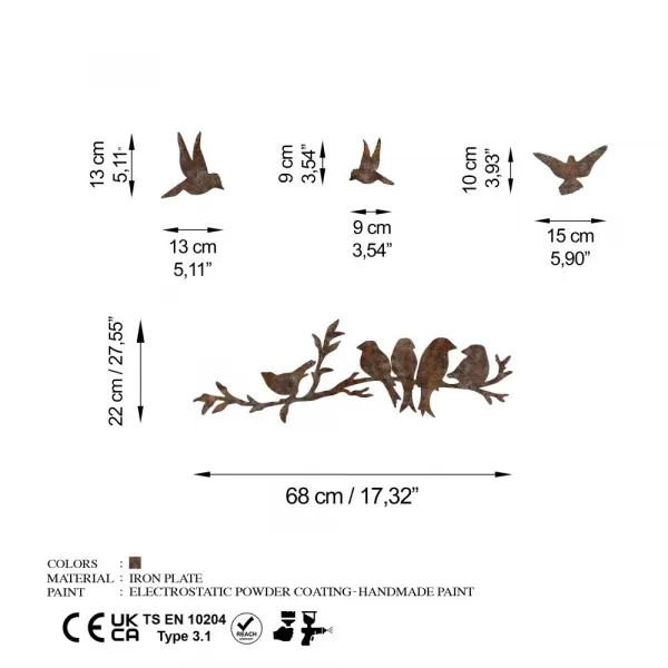 Dekoratívny kovový doplnok na stenu Rusty Birds 2
