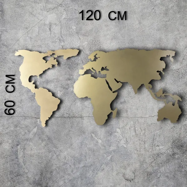 Dekoratívny kovový doplnok na stenu World Map Silhouette - Gold