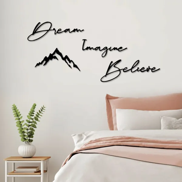 Dekoratívny kovový doplnok na stenu Dream Imagine Belive