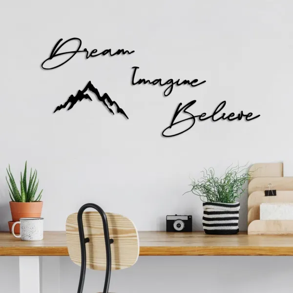 Dekoratívny kovový doplnok na stenu Dream Imagine Belive