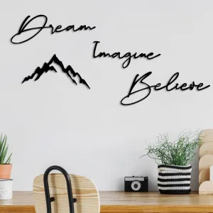 Dekoratívny kovový doplnok na stenu Dream Imagine Belive