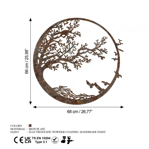 Dekoratívny kovový doplnok na stenu Rusty Tree