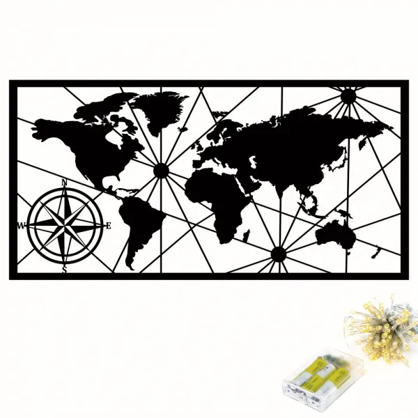 Dekoratívny kovový doplnok na stenu World Map Led 452