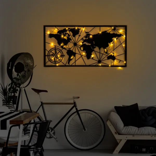 Dekoratívny kovový doplnok na stenu World Map Led 452