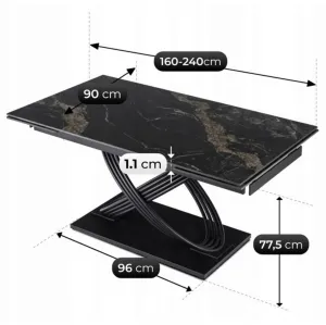 JAKS Rozkladací stôl Ibiza 160 - 240 cm čierny mramor