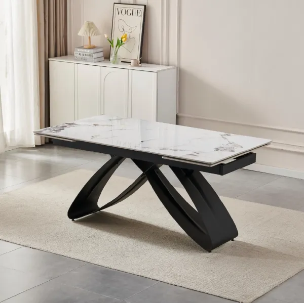 JAKS Rozkladací stôl Luigi čierny 160 - 240 cm biely mramor