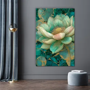 Smaragdový lotos - Luxusný drevený obraz