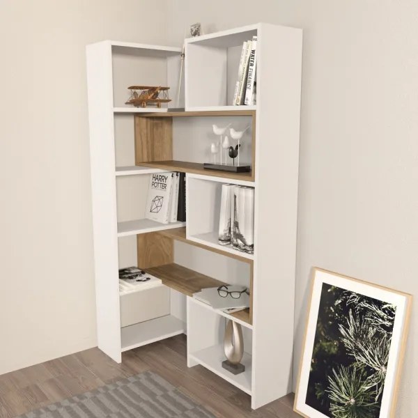 Knižnica Poyraz - White, Walnut