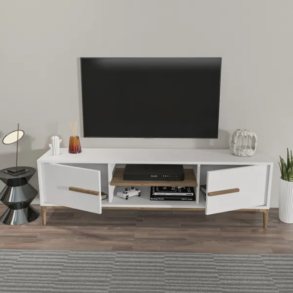TV stolík Eslem - White, Walnut