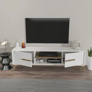 TV stolík Eslem - White, Walnut