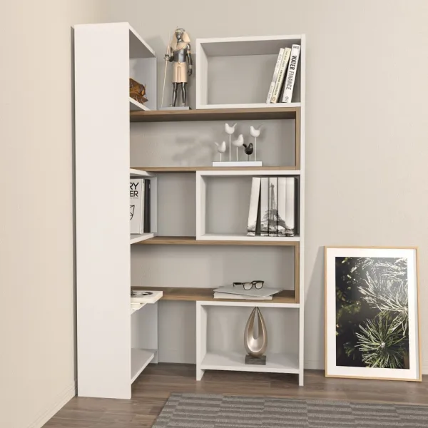 Knižnica Poyraz - White, Walnut