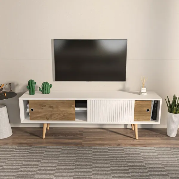 TV stolík Ecrin - White, Walnut