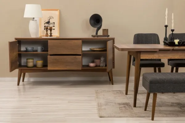 Set s rozkladacím stolom, stoličkami a konzolou (6 kusov) Vina Bench 04 1053 - Walnut, Anthracite