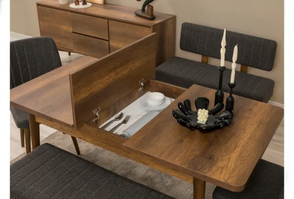 Set s rozkladacím stolom, stoličkami a konzolou (6 kusov) Vina Bench 04 1053 - Walnut, Anthracite
