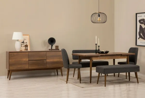 Set s rozkladacím stolom, stoličkami a konzolou (6 kusov) Vina Bench 04 1053 - Walnut, Anthracite
