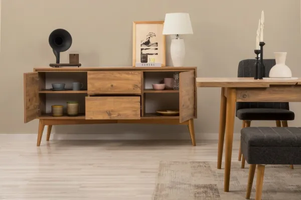 Set s rozkladacím stolom, stoličkami a konzolou (6 kusov) Vina Bench 04 1053 - Atlantic Pine, Anthracite